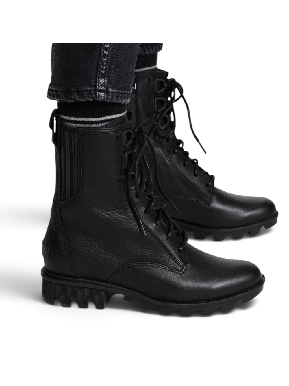 Sorel Phoenix Black Leather Lace-Up Combat Boots Winter Boot Sz 8